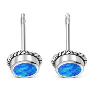 Synthetic Opal Round Stud Silver Earrings - e369